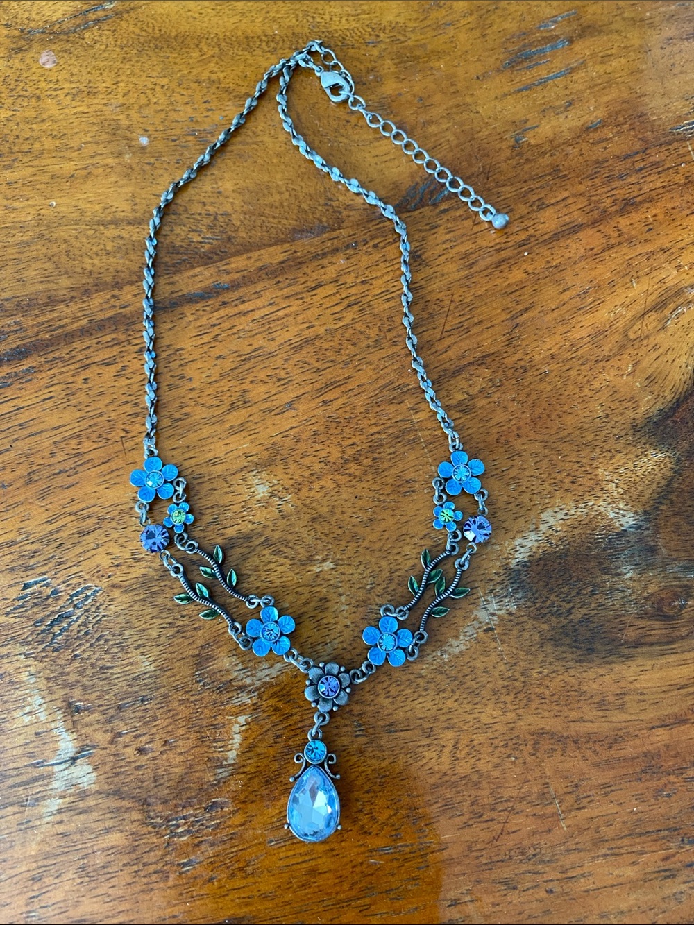 Nina Ricci- Blue Floral Teardrop Necklace
